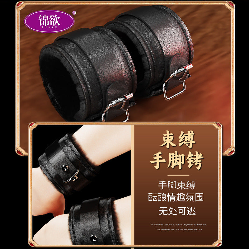 Image of SM 10-piece sex prop co-in-sex bundled plush leather 7-piece handcuff 6-piece bondage set